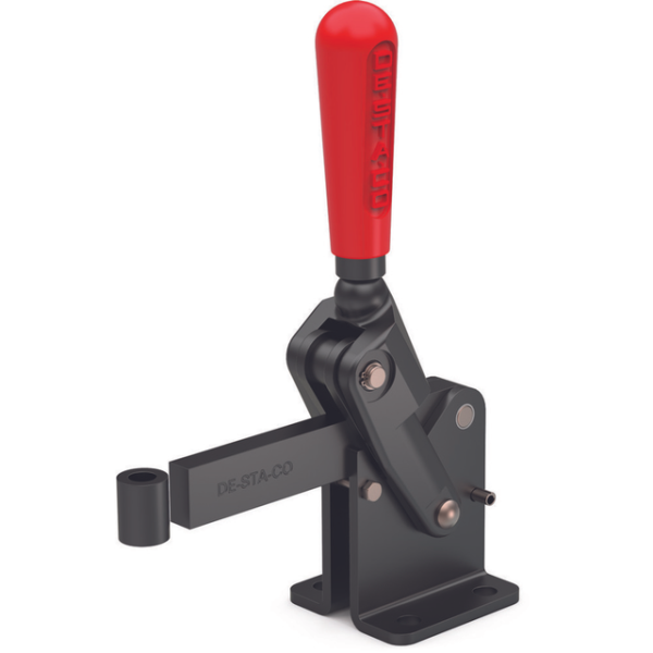 Vertikal-Kniehebelspanner, massiver Spannarm, Fuß abgewinkelt, Spannarm Öffnungswinkel 120°, Handgri