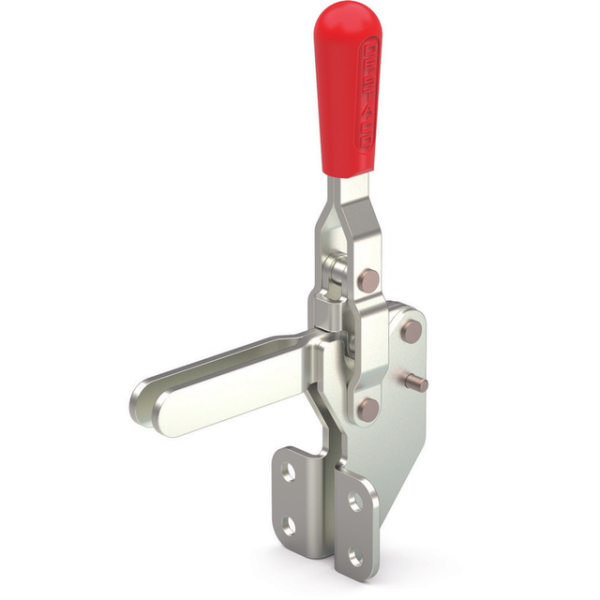 Vertikal-Kniehebelspanner, Frontanbindung, offener Spannarm,Spannarm Öffnungswinkel 100°, Handgriff