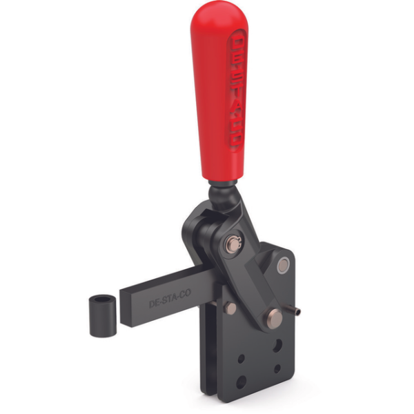 Vertikal-Kniehebelspanner, massiver Spannarm, Fuß gerade, Spannarm Öffnungswinkel 120°, Handgriff Öf