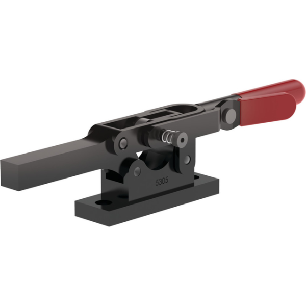 Horizontal-Kniehebelspanner, Fuß abgewinkelt mit Zusatzverriegelung DESTACO Toggle Lock Plus,massive