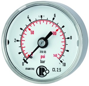 ID: 102429 - Standardmanometer CrNi-Stahl, G 1/4 hinten zentr., 0 - 1,6 bar, Ø 40