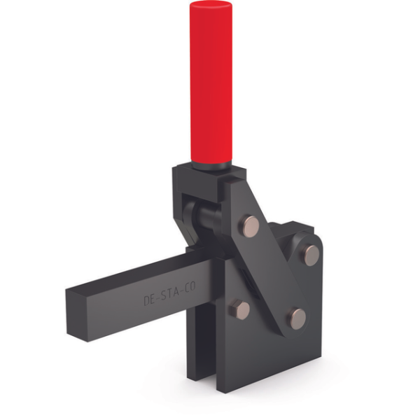 Vertikal-Kniehebelspanner, massiver Spannarm, Fuß gerade zum Anschweißen, Spannarm Öffnungswinkel 19