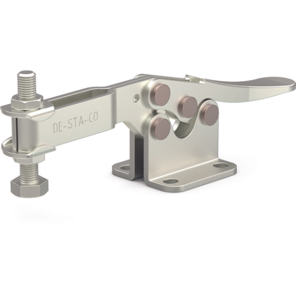 Horizontal-Kniehebelspanner, U-Spannarm, Fuß abgewinkelt, Edelstahlausführung, Max. Haltekraft 1110N
