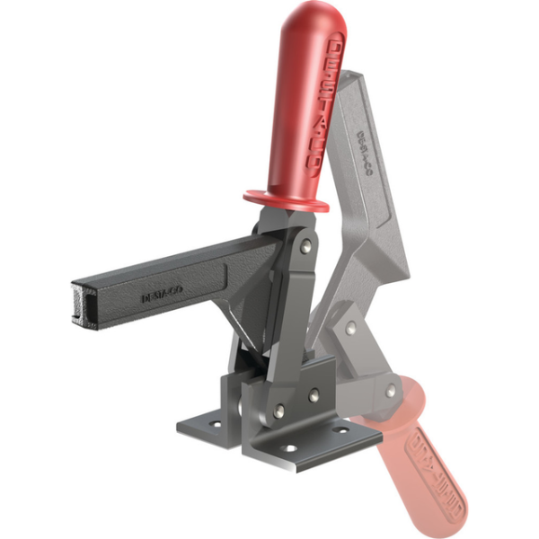 Vertikal-Kniehebelspanner, Fuß abgewinkelt, Spannarm Öffnungswinkel 74°, Handgriff Öffnungswinkel 13