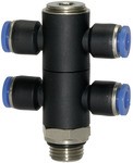 ID: 109748 - T-Mehrfachverteiler »Blaue Serie«, 4-fach, drehbar, G 1/4 a. Ø6mm