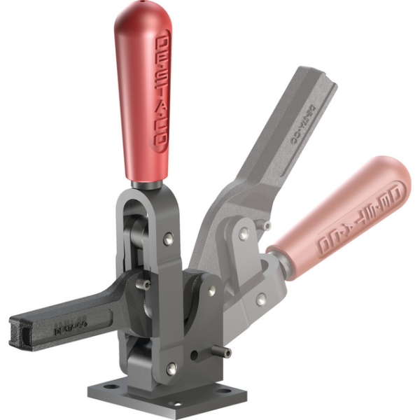 Vertikal-Kniehebelspanner, Fuß abgewinkelt, Spannarm Öffnungswinkel 135°, Handgriff Öffnungswinkel 7