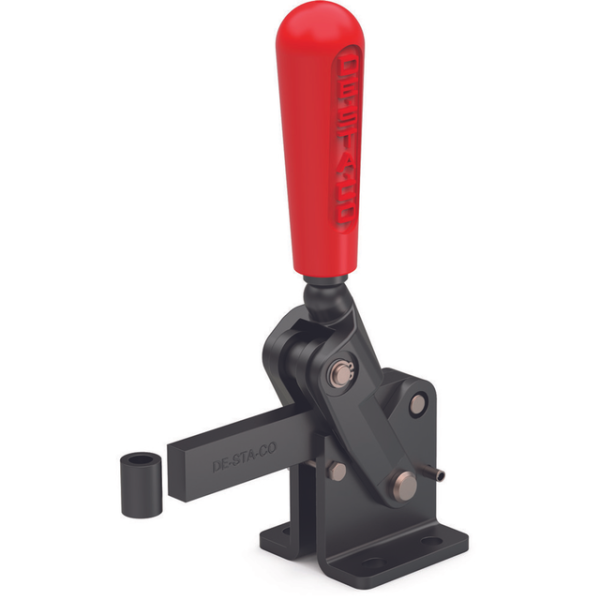 Vertikal-Kniehebelspanner, massiver Spannarm, Fuß abgewinkelt, Spannarm Öffnungswinkel 120°, Handgri