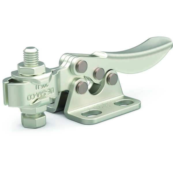 Horizontal-Kniehebelspanner, U-Spannarm, Edelstahlausführung, Fuß abgewinkelt, Max. Haltekraft 340N,