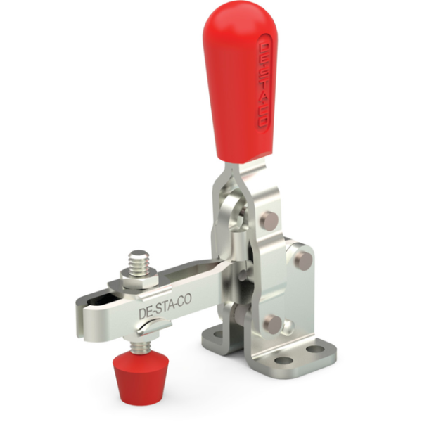 Vertikal-Kniehebelspanner U-Spannarm lang, Fuß abgewinkelt, Spannarm Öffnungswinkel 105°, Handgriff