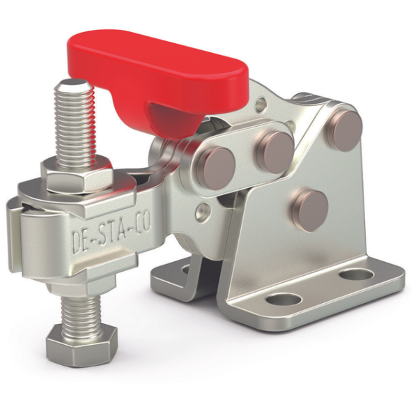 Horizontal-Kniehebelspanner, U-Spannarm, Fuß abgewinkelt, Edelstahlausführung, Max. Haltekraft 900N,